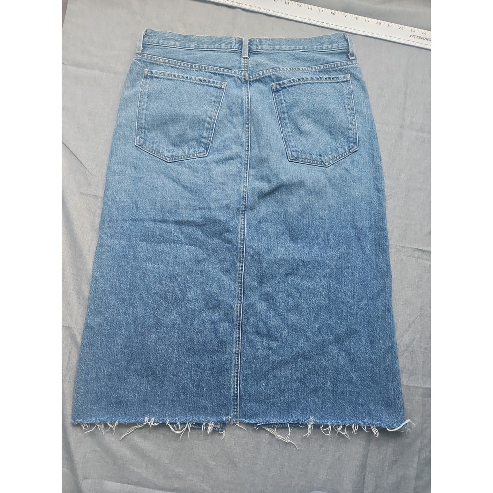 AGOLDE Hilla Denim Maxi Skirt Indigo Blue Raw Hem High Rise Size 30 - Picture 8 of 14